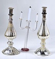 MINIATURE ANTIQUE SPUN GLASS CHANDELIER from NEVERS 18TH CENTURY MERCURIZED CANDLE HOLDERS 19TH CENTURY