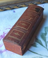 ANCIENNE BOÎTE TROMPE L'OEIL TRANCHE LIVRE BOIS CROÛTE CUIR BUREAU BIBLIOTHÈQUE 