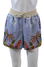 Ola Azul Beach Lab Floral Printed Elastic Waist Casual Shorts Blue Size S