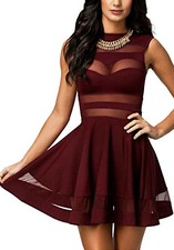 Robe Mini Femme Avec Inserts Transparents Sans Manches Évasée Nouvelle 21058