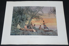 PRINTED PHOTO 1895 POLYNESIA FRANCE TAHITI HARPOON FISHING SOCIETY ISLANDS