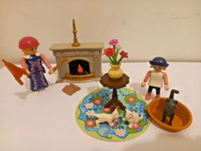 PLAYMOBIL LOT BEAUTIFUL ERA 1900 VICTORIAN LIVING ROOM FIREPLACE PEDESTAL CATS CARPET