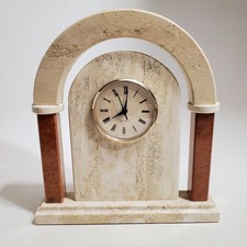 MCM Travertine Marble Wellgain Table Desk Clock Art Deco Modernist Arched EUC