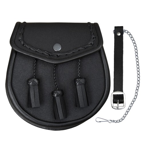 Sporran cuir noir écossais - cuir,