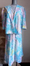 Ensemble veste et robe vintage motif fleuri polyester taille 40