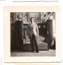 Man Standing Living Room Chair - Antique Amateur Photo Year. 1940