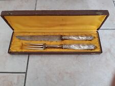 Coffret d' Anciens couverts de service à viande / gigot - Style Rocaille