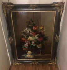 Monumental Oil On Canvas Ornate Frame Original Floral Schouten ATLANTA PICK UP