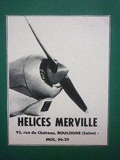 1960'S PUB HELICES MERVILLE BOULOGNE AVION PROPELLER AIRCRAFT ORIGINAL FRENCH AD