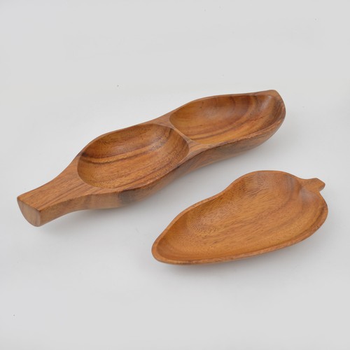 Vintage teak schalen feuille - vintage, teak-schalen