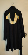 Pre owned Men's True Religion Loungewear Gold Logo Belted Black Robe Size XL