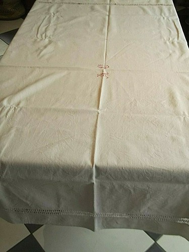 Linge ancien nappe lin blanc - ancien,