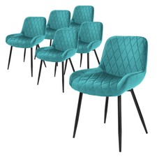 Lot 6x Chaises de salle à manger bleu pétrole retro velours fauteuil deco salon