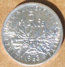 pièce de 5 francs argent semeuse ttb de 1963
