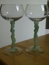 BAYEL 2 ANTIQUE WHITE WINE GLASSES CRYSTAL MODEL VENUS GREEN COLOR ht 16 cm