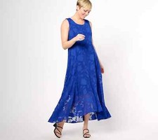 Susan Graver Occasions Regular Clip Jacquard Hi-low Hem Dress Blue XS A644526
