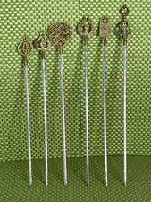 6 Vintage Shish Kebab Skewers Tarzan Inox Turkey Stainless Decorative Brass Tops