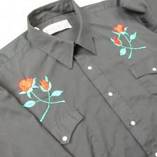 Cheyenne Shirt Mens Black Embroidered Roses Pearl Snap Western No Size Tag