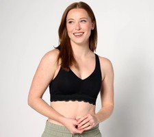 Cuddl Duds Intimates Cotton Core Lace Trimmed Lounge Bra Jet Black S New