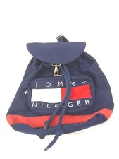 Vtg 90s Tommy Hilfiger Backpack Nap Sack Tote Bag Big Flag Spell Out Logo READ