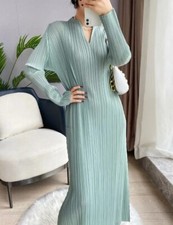 Pleats Please Issey Miyake Fabric Pleated Dress, Batwing Sleeve Dress with Slit