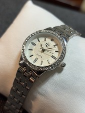 GC Women’s Dress Watch Silver Tone Gemmed Bezel Ladies Wristwatch New Battery