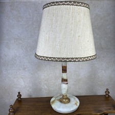 Marbled Onyx and Bronze Lamp 80' Round Foot Fabric Shade H 52cm
