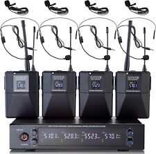 4 Channel Wireless Microphone System UHF 4 Lavalier 4 Bodypacks 4 Headset Church