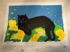 WALASSE TING Black Cat 1981 HAND SIGNED lithograph CHINESE/US ARTIST A/P