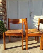 Lot de 4 chaises en orme et assise en paille style maison regain années 80 