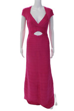 Herve Leger Womens Short Sleeves Cut Out Caitlin Dress Fuchsia Pink Size Medium