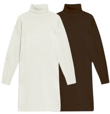 M&S Knit Dress Roll Neck Long Top Ribbed Knitted Ladies High Neck Jumper Sweater