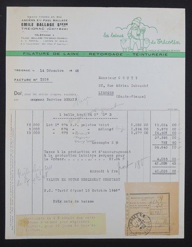 Facture treignac 1948 ballage - facture,
