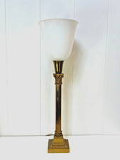 LARGE BRONZE AND WHITE OPALINE COLUMN LAMP XXth