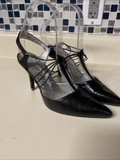 HTF Vintage Thierry MUGLER Black Leather Sling Back Pumps Pointy Size 7 Strappy