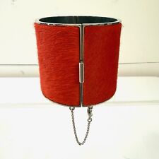 CELINE Phoebe Philo S  Red Fur Silver Hardware Cuff Manchette Clamper Bangle