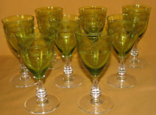 Set of 8 Port White Wine Glasses Crystal Green Engraved Decor