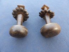 2 Boutons champignon poignée ronde rosaces fer forgé ancienne D. 3,9 & 4,4 cm