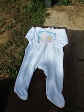  pyjama éponge Bébé vert pâle et blanc  6 mois Layette 