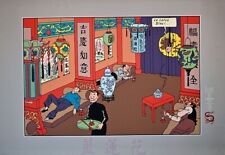 HERGÉ: LE LOTUS BLEU - SÉRIGRAPHIE FOND BEIGE - 100 X 70 - 1988 - TBE -