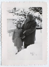 Grandmother Grandson Snow - Vintage Photo Snapshot February 1956