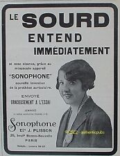 1927 J.PLISSON DEAF SONOPHONE ADVERTISING FRENCH AD PUB