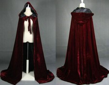 Velvet Hooded Cloak Gothic Vampire Wicca Robe Medieval Larp Cape Cosplay