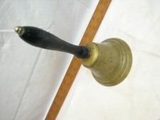 Antique Brass Wood Handle Town Crier Hand Bell Desk Alarm School Teacher Decor
