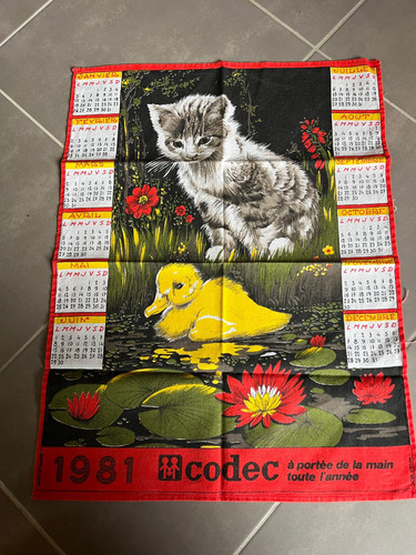 Torchon calendrier ancien - torchon,