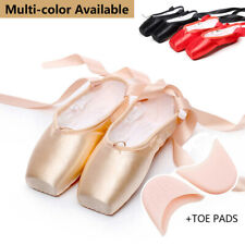 Pink Professional Pointe Ballet Dance Shoes Satin With Toe Pads Black Women Men