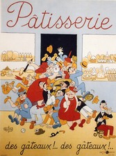 "PATISSERIE" original canvas interior poster (Litho DUBOUT 1956) 34x44cm