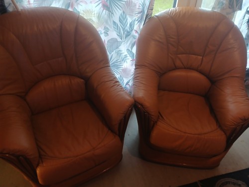 Fauteuils cuir maron l - maron, en
