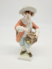 Antique German KPM Berlin Porcelain Figurine Scepter Mark Boy Bird & Cage 1830's