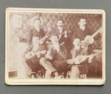 Antique PHOTO on Cardboard Albumin Music Orchestra Banjo Guitar Musicians